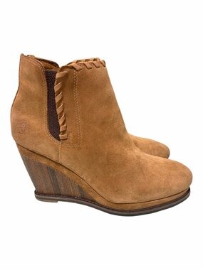 Ariat Belle Genuine Leather Suede Wedge Booties Tan Size 9.5